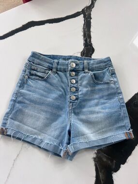 American Eagle Outfitters Light Blue High-Waist Button Denim Shorts